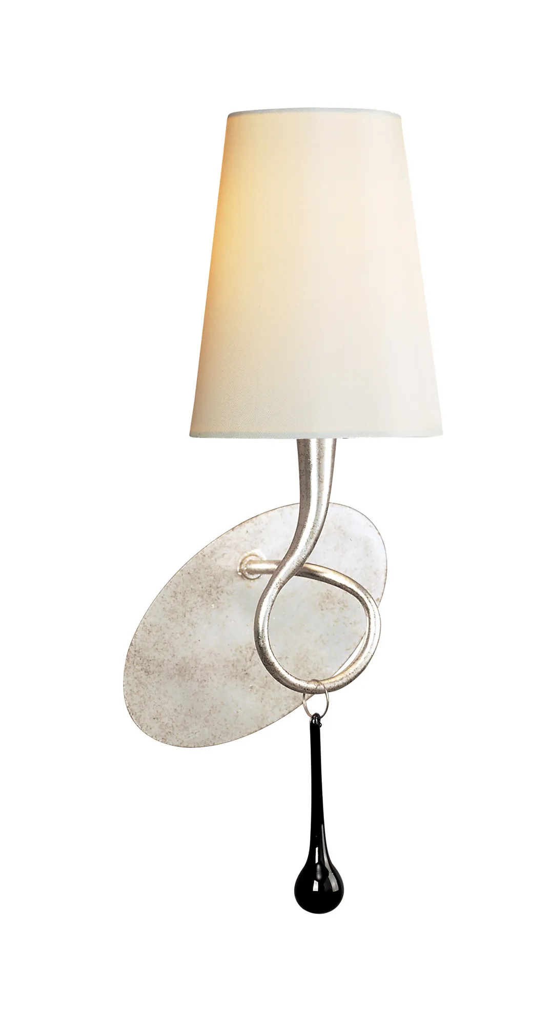 M0538/CS  ## Paola Wall Lamp 1 Light E14, Silver Painted With Cream Shade & Black Glass Droplets